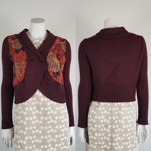 Madame Zaza Of Marseille Merino Wool Blend Cropped Floral Bolero Cardigan Size M